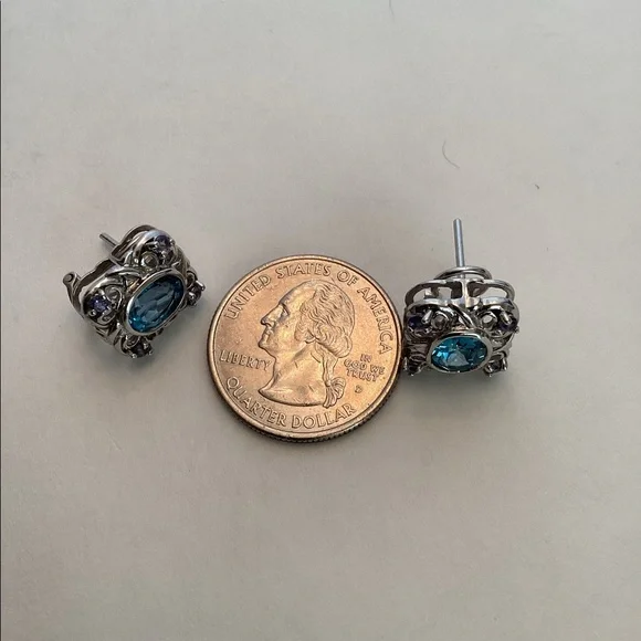 10k LONDON BLUE TOPAZ LEVERBACK EARRINGS - Picture 3 of 5